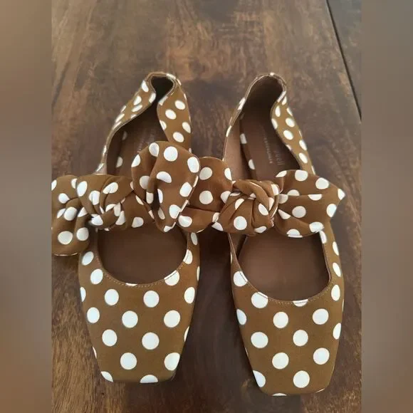 NEW JEFFREY CAMPBELL PRINTED BOW FLATS BROWN POLKA DOT - Picture 5 of 6